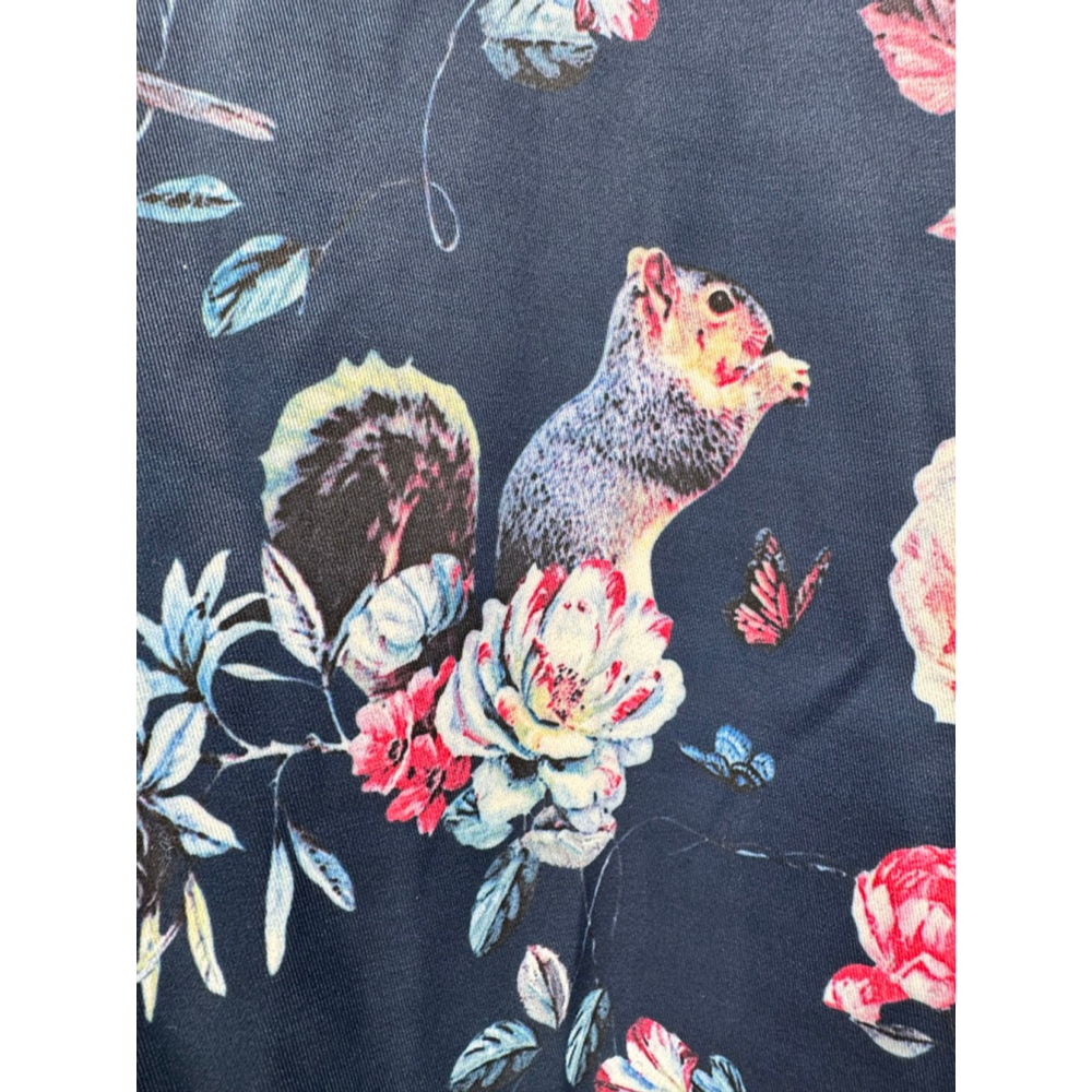 Navy Blue Satin A Line Skirt Flowers Squirrels Birds Butterflies Novelty Small - Picture 5 of 6